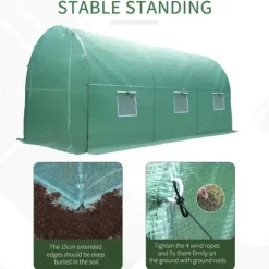 Rootz Greenhouse - Walk-in Växthus - Folieväxthus - Tomatväxthus - Folietunnel - Grön - 395 X 195 X 190 Cm