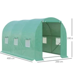 Rootz Greenhouse - Walk-in Växthus - Folieväxthus - Tomatväxthus - Folietunnel - Grön - 395 X 195 X 190 Cm