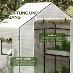 Rootz Greenhouse Film Cover - UV -skyddad ersättning tarp - tårbeständig plast - 140x73x190cm vit