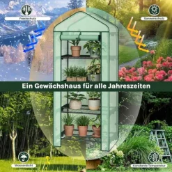 Rootz Greenhouse With Rollers - Foil Shelter - Plant Grow House - Skyddar från UV & Frost - 70x163x50cm, grönt, svart