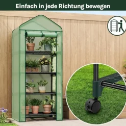 Rootz Greenhouse With Rollers - Foil Shelter - Plant Grow House - Skyddar från UV & Frost - 70x163x50cm, grönt, svart