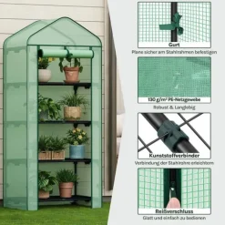 Rootz Greenhouse With Rollers - Foil Shelter - Plant Grow House - Skyddar från UV & Frost - 70x163x50cm, grönt, svart