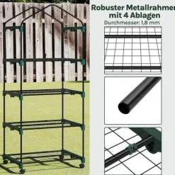 Rootz Greenhouse With Rollers - Foil Shelter - Plant Grow House - Skyddar från UV & Frost - 70x163x50cm, grönt, svart