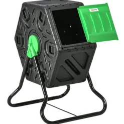 Rootz 65L Compost -behållare - roterbar komposter - termisk kompostfack - näringsrik kompost - 60x49x77cm - grön+svart