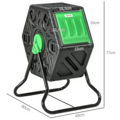 Rootz 65L Compost -behållare - roterbar komposter - termisk kompostfack - näringsrik kompost - 60x49x77cm - grön+svart