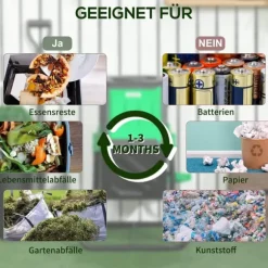 Rootz 65L Compost -behållare - roterbar komposter - termisk kompostfack - näringsrik kompost - 60x49x77cm - grön+svart