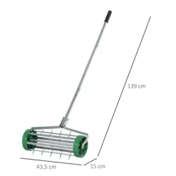 Rootz Lawn Roller - Lawn Aerator - Handtagslängd justerbar - Hand Scarifier - Spiked Roller Lawn - Underhåll trädgård - Grön + Silver - 139 x 43,5 x 1 | CDON