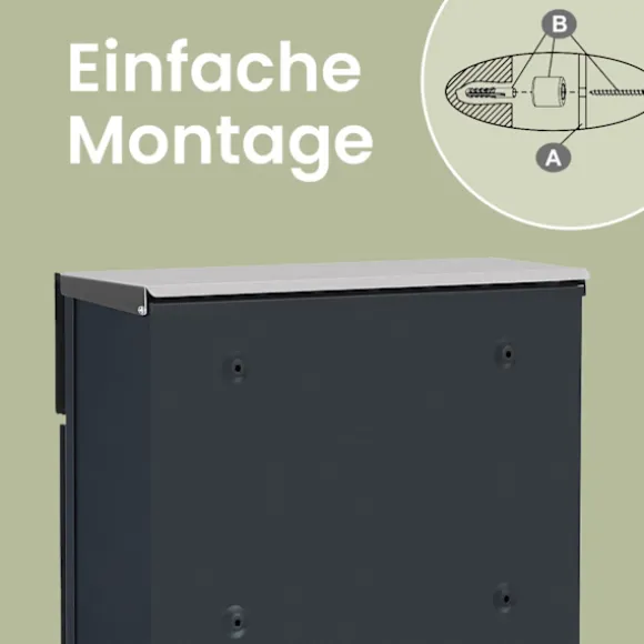 Rootz Mailbox - Letter Holder - Mail Shelter - Weather Protection - Rostfritt stål - 37 cm x 10,5 cm x 37 cm - Silverantracit