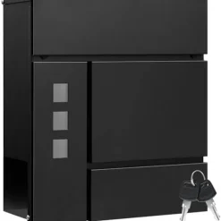 Rootz Mailbox med tidningsutrymme - Letterbox - Wall Mount Post Box - Waterproof - 37x37x10,5 cm svart