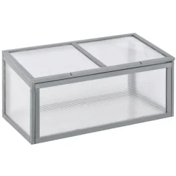 Rootz Miniväxthus - Trädgårdsväxthus - Trä + Polykarbonat - Grå - 90 x 46 x 40 cm