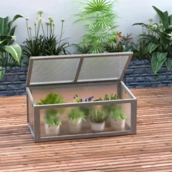 Rootz Miniväxthus - Trädgårdsväxthus - Trä + Polykarbonat - Grå - 90 x 46 x 40 cm