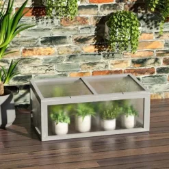 Rootz Miniväxthus - Trädgårdsväxthus - Trä + Polykarbonat - Grå - 90 x 46 x 40 cm