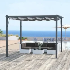 Rootz Pergola - Pergola Med Skjuttak - Aluminium - Polyester - Trädgård - Terrass - Balkong - Kolgrå - Mörkgrå - 300 x 300 x 223 cm