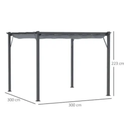 Rootz Pergola - Pergola Med Skjuttak - Aluminium - Polyester - Trädgård - Terrass - Balkong - Kolgrå - Mörkgrå - 300 x 300 x 223 cm