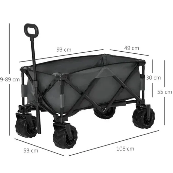 Rootz Transportvagn - Trädgårdsvagn - Strandvagn - Teleskophandtag - Justerbart handtag - Metall - Oxford - Mörkgrå - 108 x 53 x 59-89 cm