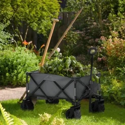 Rootz Transportvagn - Trädgårdsvagn - Strandvagn - Teleskophandtag - Justerbart handtag - Metall - Oxford - Mörkgrå - 108 x 53 x 59-89 cm