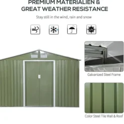 Rootz Trädgårdsbod - Verktygsskjul - Korrugerat stål - Ljusgrön - 2,77 x 1,95 x 1,92 cm