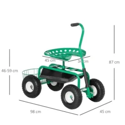 Rootz Trädgårdsvagn med Rullsits - Hyllkorg - Små trädgårdsredskap - Verkstadsvagn - Mobil trädgård - Justerbar i höjdled - Metall - Gummi - Grön - 98 | CDON