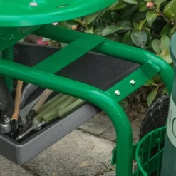 Rootz Trädgårdsvagn med Rullsits - Hyllkorg - Små trädgårdsredskap - Verkstadsvagn - Mobil trädgård - Justerbar i höjdled - Metall - Gummi - Grön - 98 | CDON