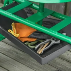 Rootz Trädgårdsvagn med Rullsits - Hyllkorg - Små trädgårdsredskap - Verkstadsvagn - Mobil trädgård - Justerbar i höjdled - Metall - Gummi - Grön - 98 | CDON