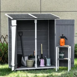 Rootz Verktygsbod - Trädgårdsskåp - 2 dörrar - Verktygsskåp - Trädgårdsförvaring - Trä - Grå/Vit - 139 x 75 x 160 cm