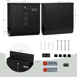 Rootz Wall Mailbox - Outdoor Letterbox - Locking Mail Holder - Rust -resistent, Privacy Secure - 37x37x10.5 cm svart