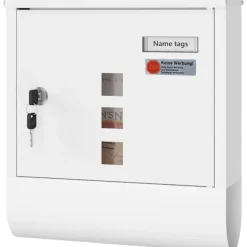 Rootz White Mailbox - Wall -Moned Post Box - Secure Locking System - Galvanized Steel - 30,6 x 33,5 x 10 cm