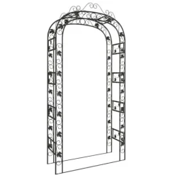 Rosenbåge i svart stål - Stabil och mångsidig trädgårdsdekoration | Storlek: 116x45x240 cm | Färg: Svart