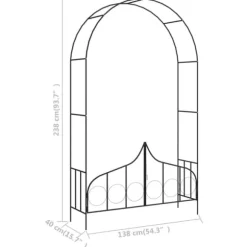 Rosenbåge med grind svart 138x40x238 cm järn - Trädgårdsbåge - Rosenbåge - Home & Living
