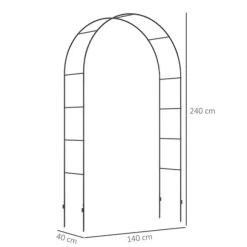 Rosenbåge/trädgårdsbåge i metall, svart, 140×40×240 cm, för klätterväxter