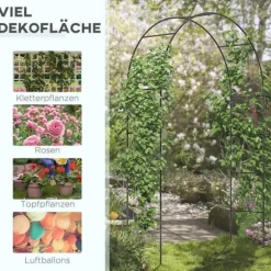 Rosenbåge/trädgårdsbåge i metall, svart, 140×40×240 cm, för klätterväxter