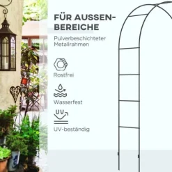 Rosenbåge/trädgårdsbåge i metall, svart, 140×40×240 cm, för klätterväxter