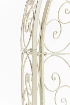 Rosie Half Gazebo Pavilion with Bench - Antique Cream Metal Garden Trellis, 178 cm H