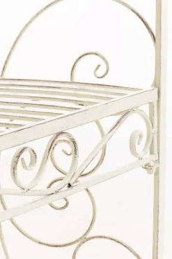 Rosie Half Gazebo Pavilion with Bench - Antique Cream Metal Garden Trellis, 178 cm H