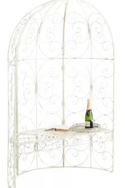 Rosie Half Gazebo Pavilion with Bench - Antique Cream Metal Garden Trellis, 178 cm H