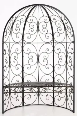 Rosie Half Gazebo with Bench - Bronze Metal Garden Trellis Arbour - 178cm Height