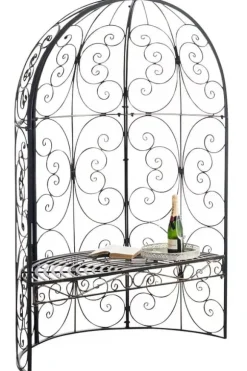 Rosie Half Gazebo with Bench - Bronze Metal Garden Trellis Arbour - 178cm Height