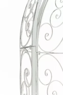 Rosie Half Gazebo with Bench - Antique White Metal Garden Trellis Pavilion