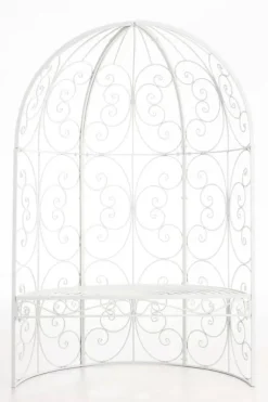 Rosie White Metal Half Gazebo with Bench - Garden Trellis Pavilion for Climbing Plants, 178cm H x 120cm W