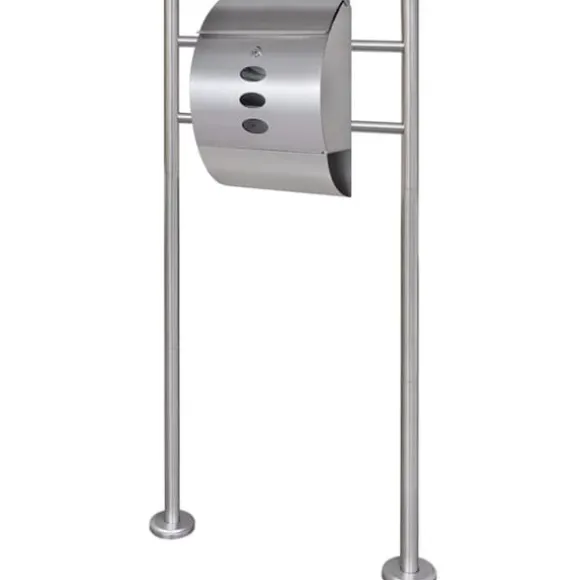 Rostfri brevlåda på stativ med smart lock och tidningshållare | Färg: Silver | Storlek: Standard