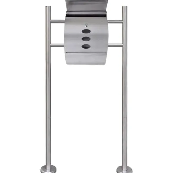 Rostfri brevlåda på stativ med smart lock och tidningshållare | Färg: Silver | Storlek: Standard