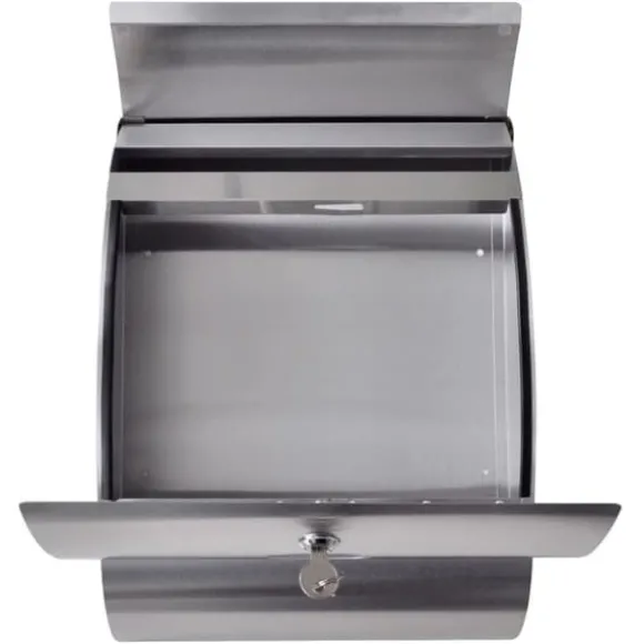 Rostfri brevlåda på stativ med smart lock och tidningshållare | Färg: Silver | Storlek: Standard