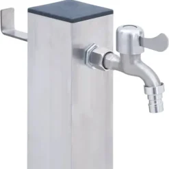 Rostfri vattenpost 60 cm - Fyrkantig trädgårdskran med krok | Färg: Rostfritt stål | Storlek: 60 cm