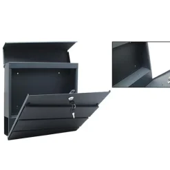 Rostfritt stål brevlåda med tidningsfack, antracitgrå, väggmonterad, 37x37cm