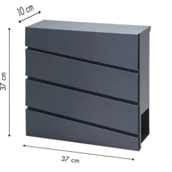 Rostfritt stål brevlåda med tidningsfack, antracitgrå, väggmonterad, 37x37cm