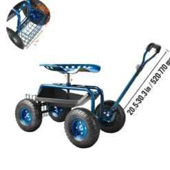 Rullande Trädgårdsvagn, Ergonomisk Design, Justerbart Styrsystem,Blå