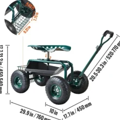 Rullande Trädgårdsvagn, Ergonomisk Design, Justerbart Styrsystem,Grön