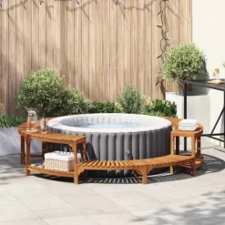 Rund Badtunna Inhägnad Omgivning Brun Ø255 cm massivt akacia
