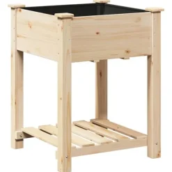 Rustikt växtställ i massivt trä - Höjd växthylla för inomhus och utomhus | Storlek: 60x60x76 cm | Färg: Furu