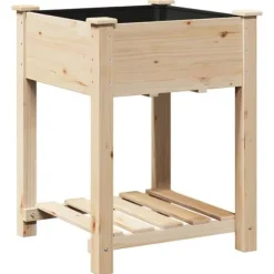 Rustikt växtställ i massivt trä - Höjd växthylla för inomhus och utomhus | Storlek: 60x60x76 cm | Färg: Furu